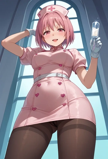 mahou_shoujo_madoka_magica,tamaki_iroha,nurse pantyhose,mini skirt, sexy  - AI generated anime art