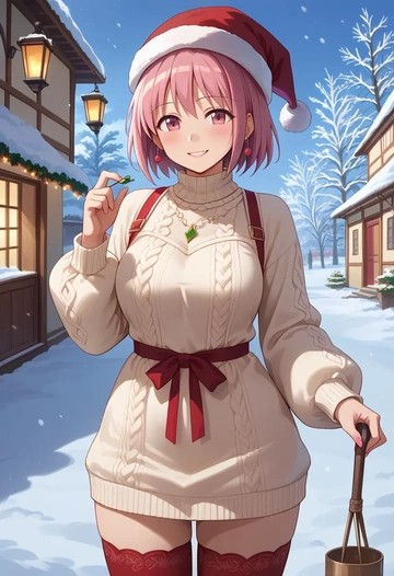 mahou_shoujo_madoka_magica,tamaki_iroha,Christmas,sweater dress,stockings  - AI generated anime art