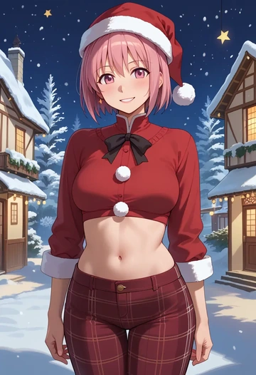 mahou_shoujo_madoka_magica,tamaki_iroha,Christmas,plaid trousers  - AI generated anime art