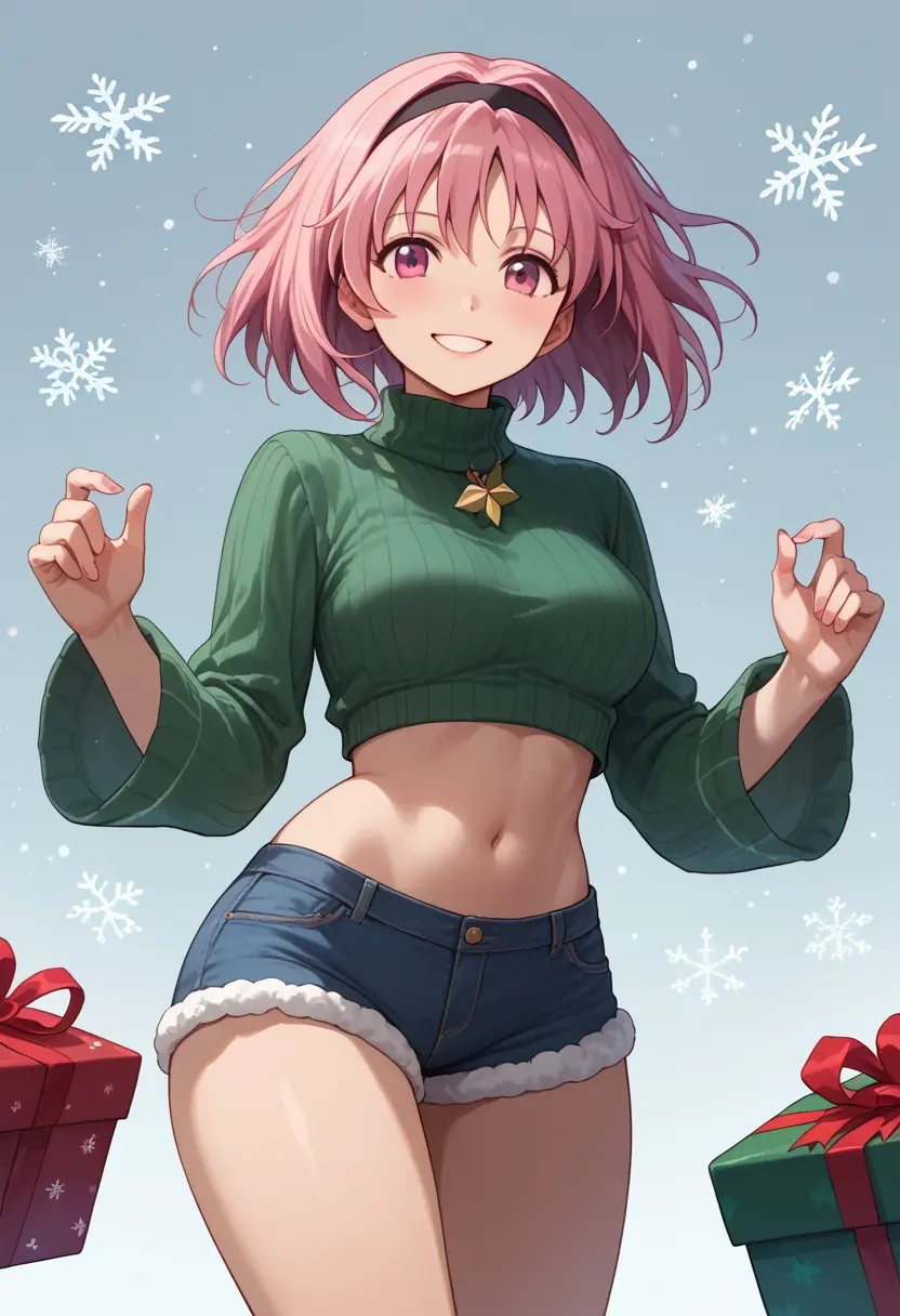 mahou_shoujo_madoka_magica,tamaki_iroha,Christmas,red velvet shorts,turtleneck sweater  - 