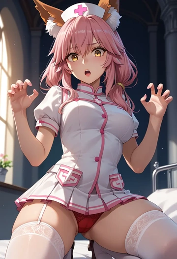 fate_(series),tamamo_(fate),nurse,stockings,sexy,panties  - AI generated anime art