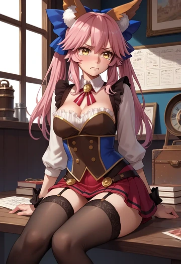 fate_(series),tamamo_(fate),mini skirt, stockings  - AI generated anime art