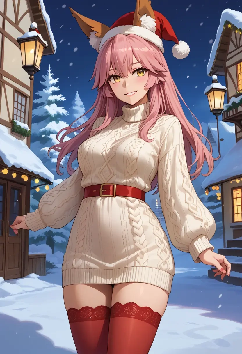 fate_(series),tamamo_(fate),Christmas,sweater dress,stockings  - 