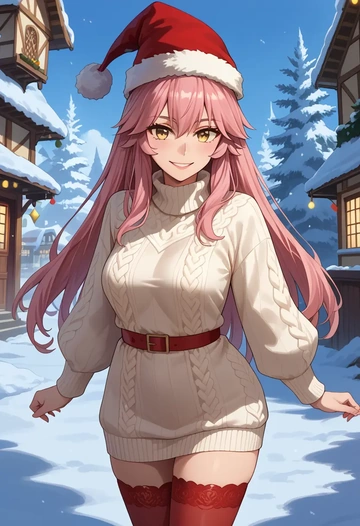 fate_(series),tamamo_(fate),Christmas,sweater dress,stockings  - AI generated anime art