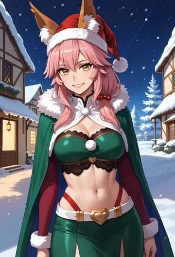 fate_(series),tamamo_(fate),Christmas,dress  - AI generated anime art