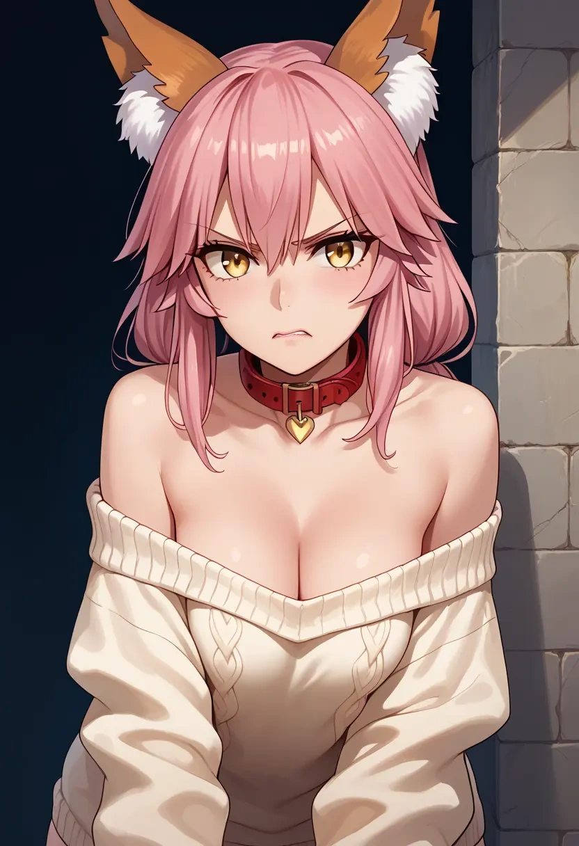 fate_(series),tamamo_(fate),sweater,off-shoulder,collar  - 