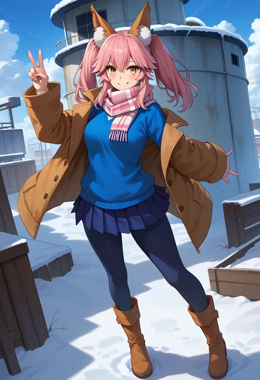 fate_(series),tamamo_(fate),winter,student uniform,puffer jacket  - 