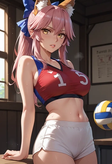 fate_(series),tamamo_cat_(fate),volleyball uniform  - AI generated anime art