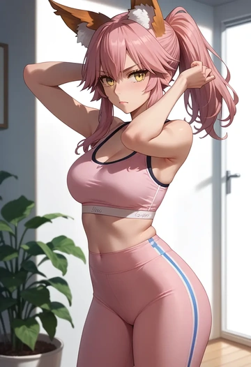 fate_(series),tamamo_cat_(fate),yoga shorts, bra  - AI generated anime art