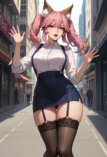 fate_(series),tamamo_cat_(fate),secretary,stockings  - AI generated anime art