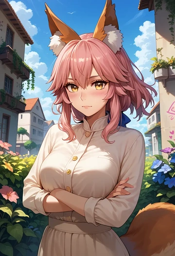 fate_(series),tamamo_cat_(fate),neon graffiti top,dolphin shorts  - AI generated anime art