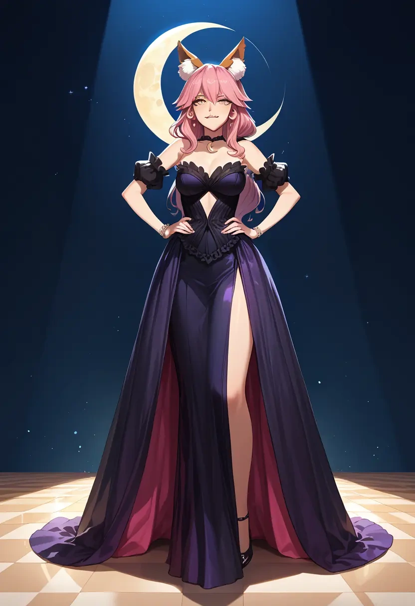 fate_(series),tamamo_cat_(fate),gothic priestess gown,high slit,embroidered veil  - 