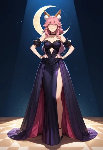 fate_(series),tamamo_cat_(fate),gothic priestess gown,high slit,embroidered veil  - AI generated anime art