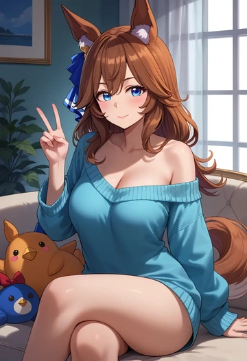 umamusume,tamamo_cross_(umamusume),off-shoulder,sweater  - AI generated anime art