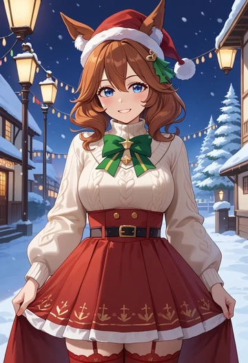 umamusume,tamamo_cross_(umamusume),Christmas,sweater dress,stockings  - AI generated anime art