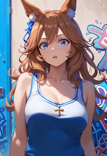 umamusume,tamamo_cross_(umamusume),abstract graffiti tank,dolphin shorts  - AI generated anime art