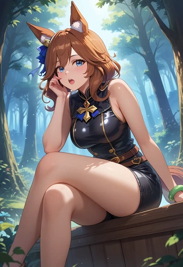 umamusume,tamamo_cross_(umamusume),leather,shorts  - AI generated anime art