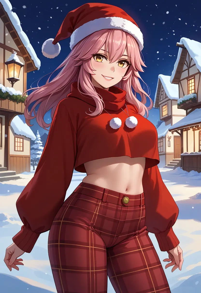 fate_(series),tamamo_no_mae_(fate_extra),Christmas,plaid trousers  - 