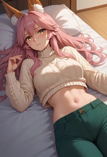 fate_(series),tamamo_no_mae_(fate_extra),sweater  - AI generated anime art