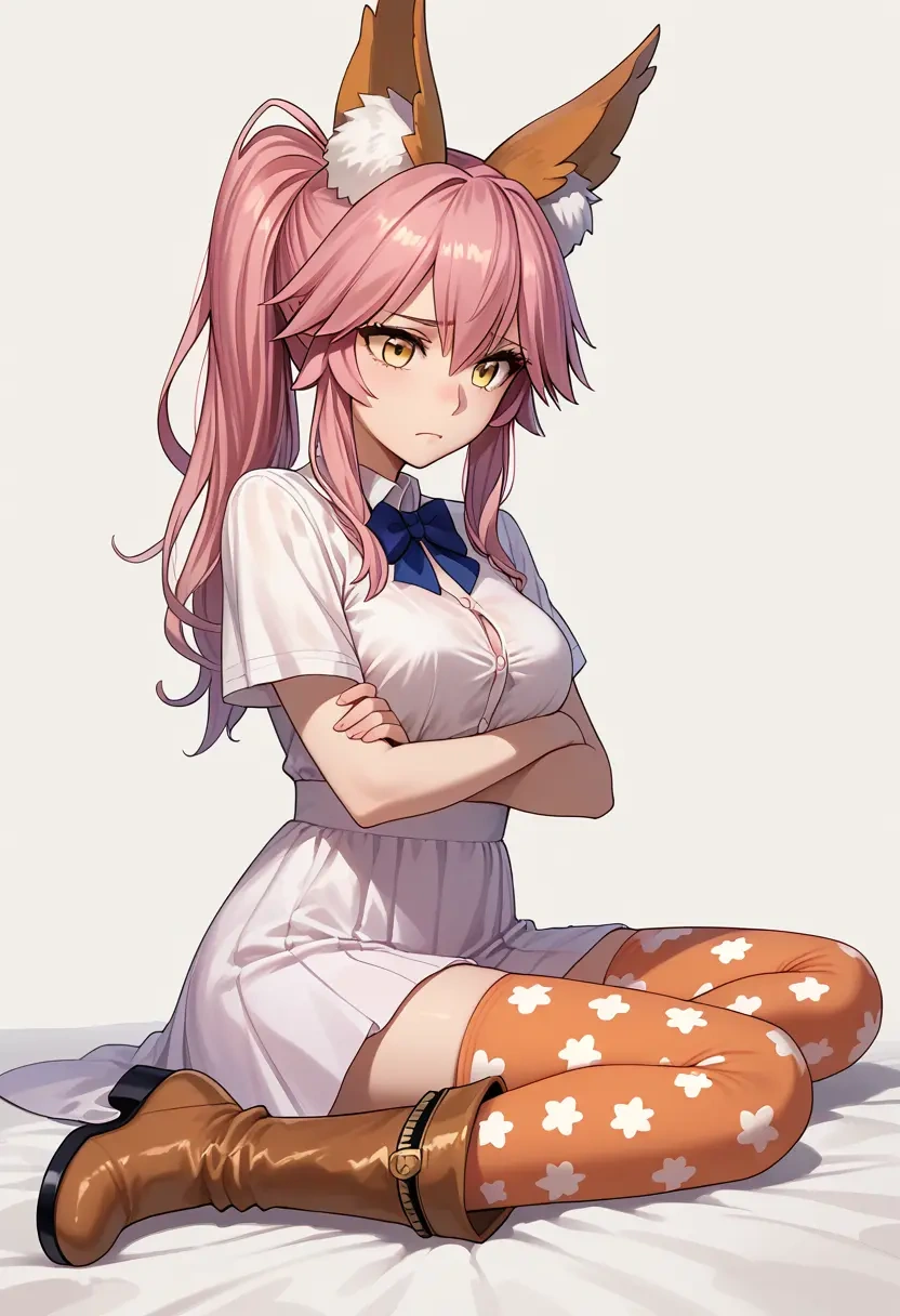 fate_(series),tamamo_no_mae_(fate_extra),shirt dress,belted,stockings  - 