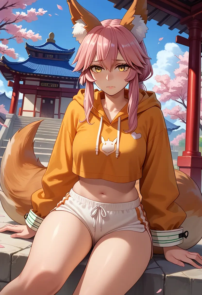 fate_(series),tamamo_no_mae_(fate_extra),hoodie,cropped,high-waisted joggers  - 