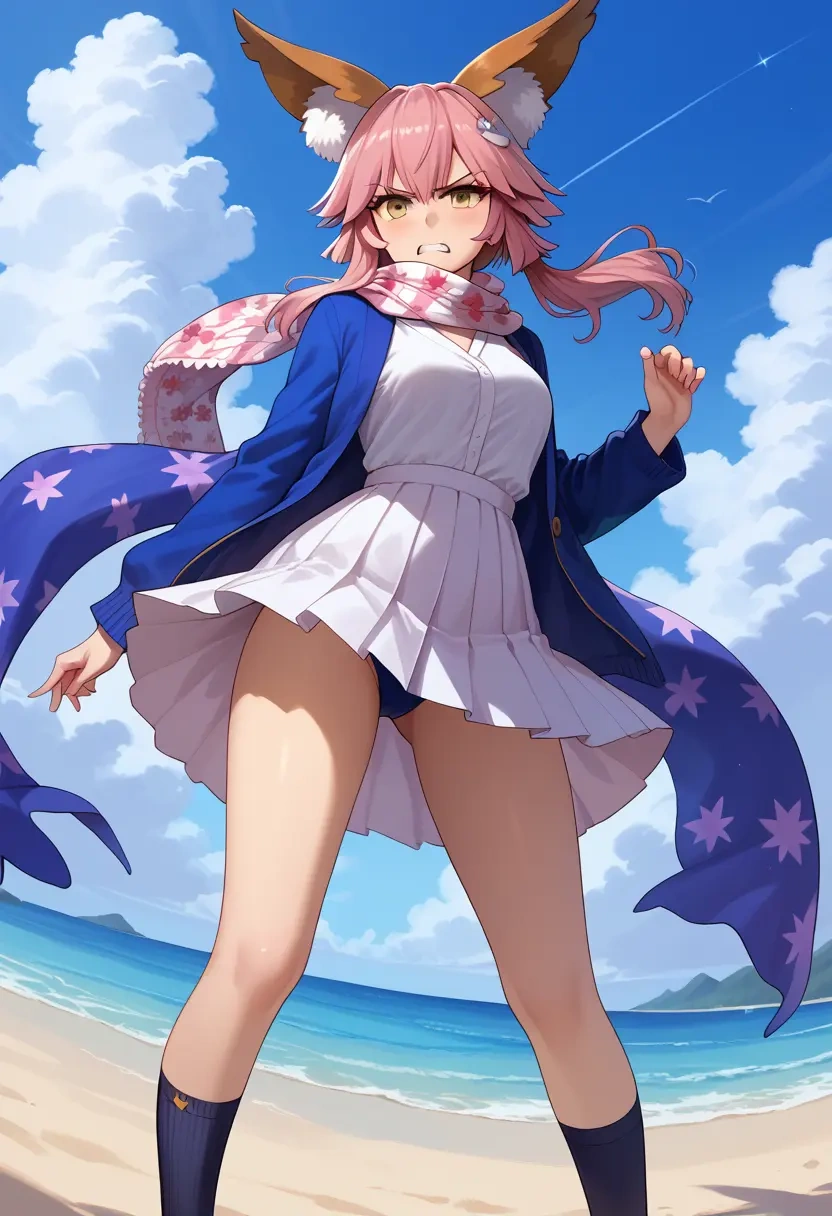 fate_(series),tamamo_no_mae_(swimsuit_lancer)_(fate),spring,student uniform,cardigan  - 