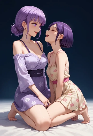 watashi_ga_motenai_no_wa_dou_kangaetemo_omaera_ga_warui,tamura_yuri,silk slip dress,floral prints  - AI generated anime art