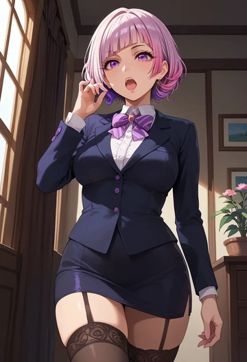 idolmaster,tanaka_mamimi,secretary, stockings  - AI generated anime art