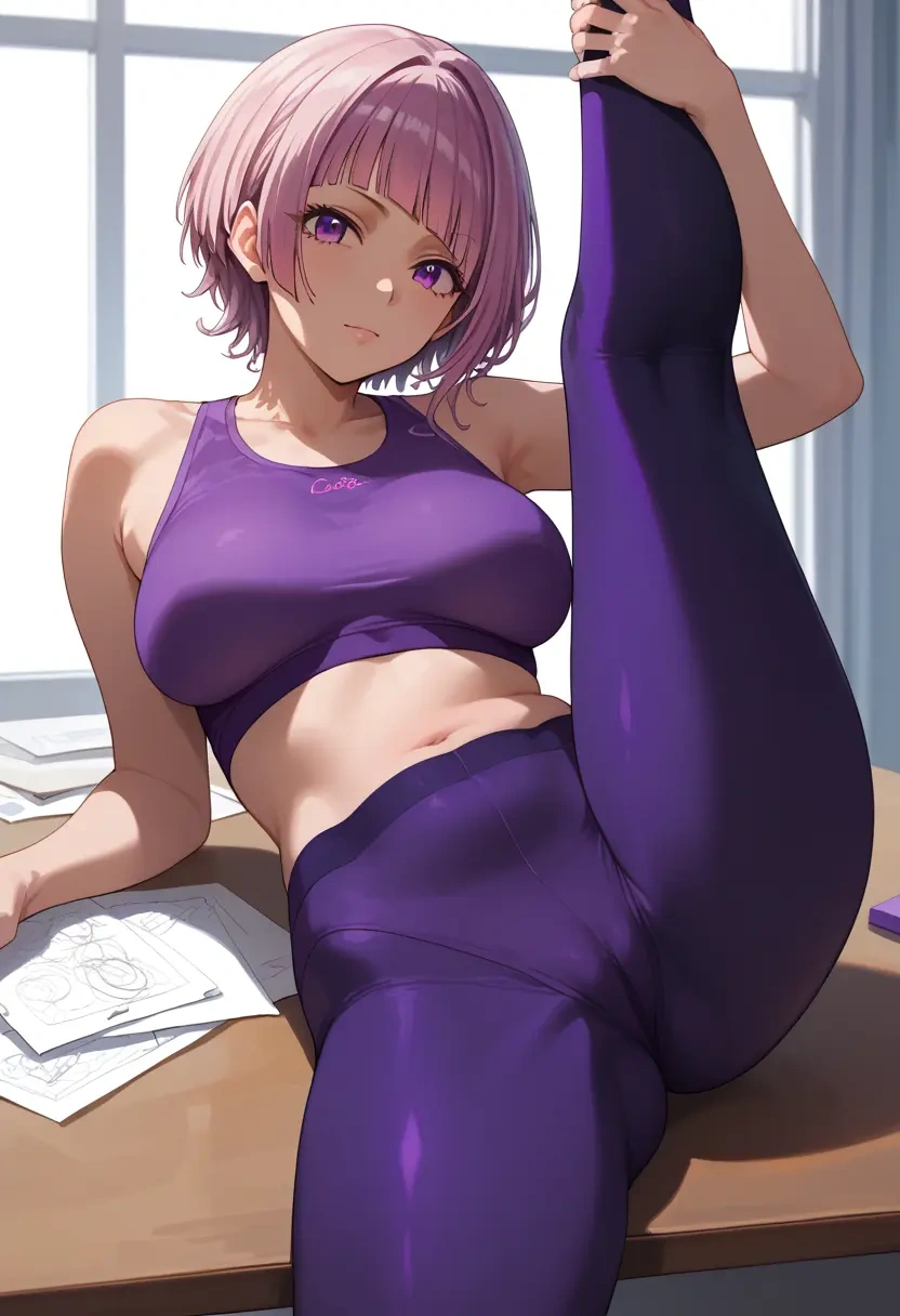 idolmaster,tanaka_mamimi,yoga, leggings,spread legs,one leg up,sexy  - 