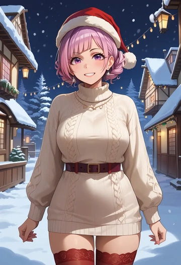 idolmaster,tanaka_mamimi,Christmas,sweater dress,stockings  - AI generated anime art