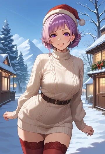 idolmaster,tanaka_mamimi,Christmas,sweater dress,stockings  - AI generated anime art