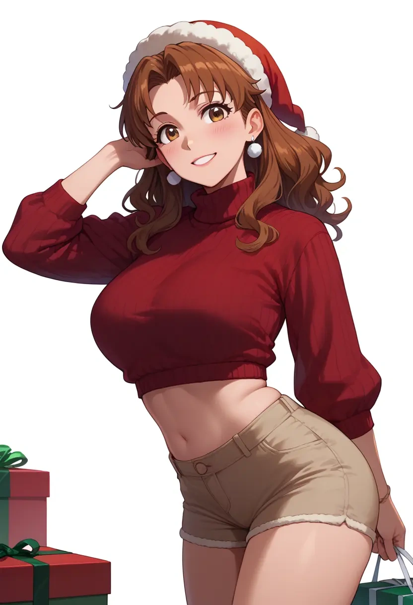 working,taneshima_popura,Christmas,red velvet shorts,turtleneck sweater  - 