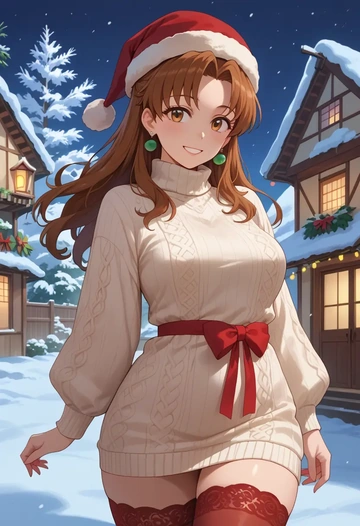 working,taneshima_popura,Christmas,sweater dress,stockings  - AI generated anime art