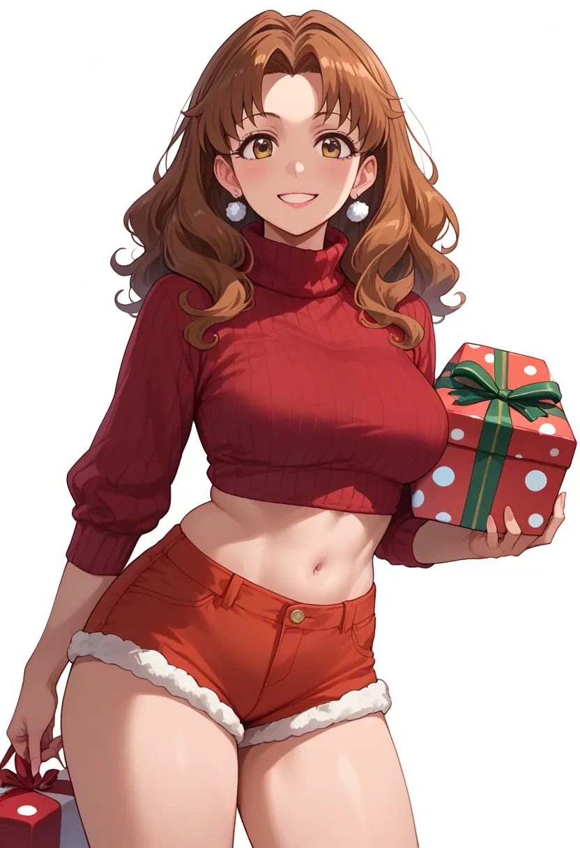 working,taneshima_popura,Christmas,red velvet shorts,turtleneck sweater  - 