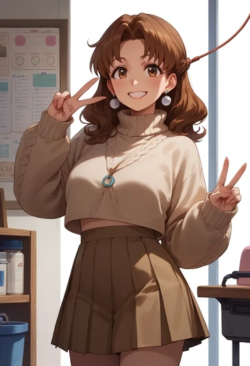 working,taneshima_popura,sweater,cropped,pleated midi skirt  - AI generated anime art