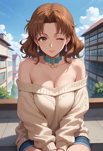 working,taneshima_popura,sweater,off-shoulder,collar  - AI generated anime art