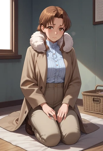 working,taneshima_popura,coat,fur-collar,tailored trousers  - AI generated anime art