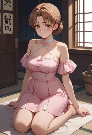 working,taneshima_popura,silk slip dress  - AI generated anime art