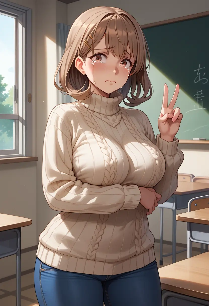 kantai_collection,tashkent_(kancolle),teacher, sweater, jeans shorts  - 