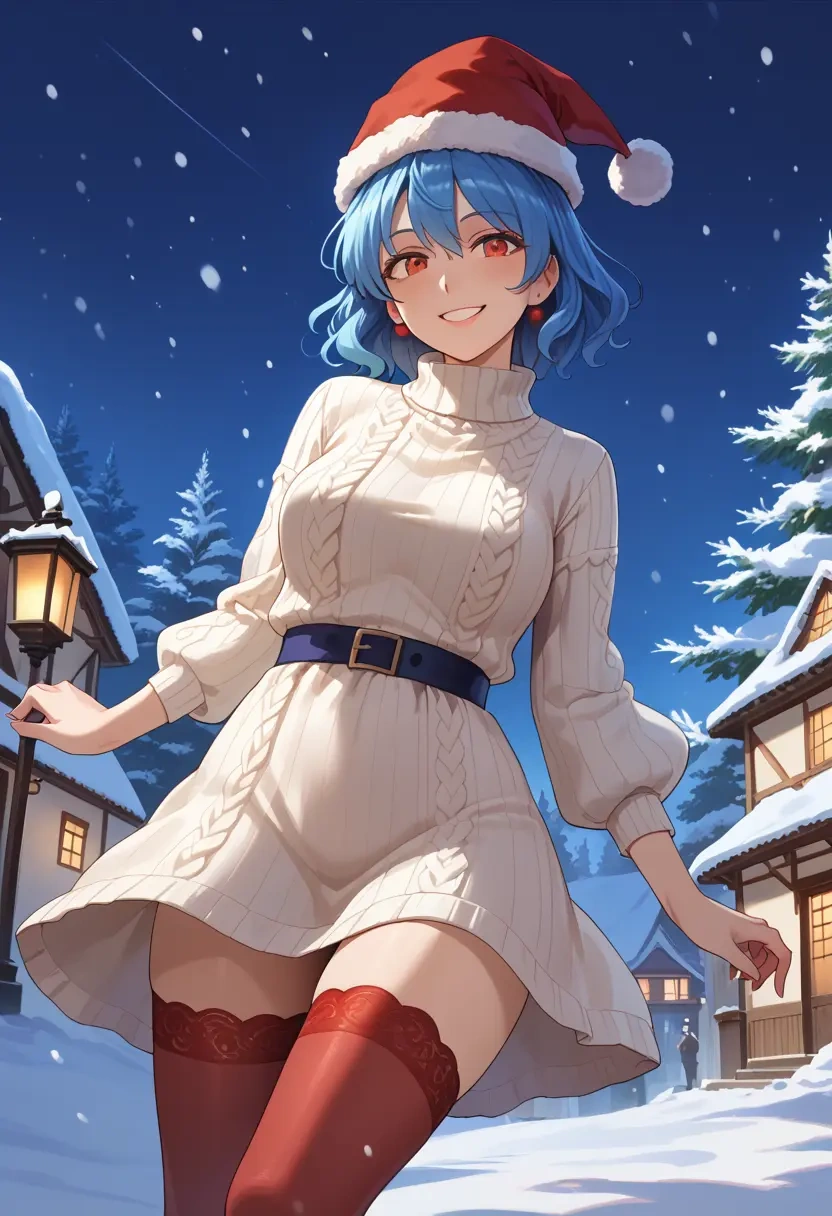 touhou,tatara_kogasa,Christmas,sweater dress,stockings  - 