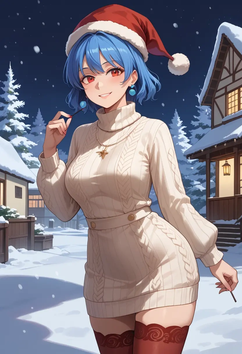 touhou,tatara_kogasa,Christmas,sweater dress,stockings  - 