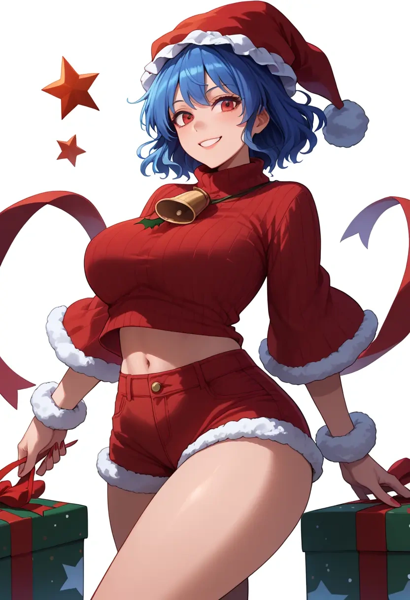 touhou,tatara_kogasa,Christmas,red velvet shorts,turtleneck sweater  - 