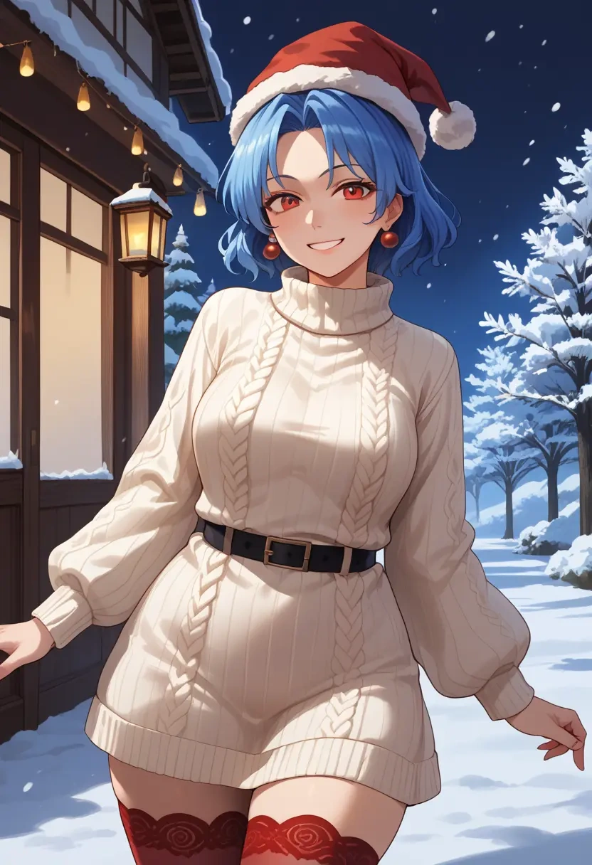 touhou,tatara_kogasa,Christmas,sweater dress,stockings  - 