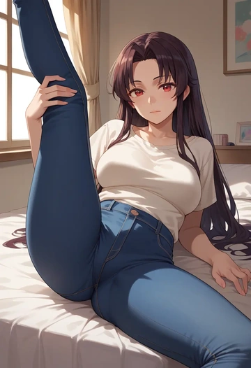 kagerou_project,tateyama_ayano,jeans shorts,spread legs,one leg up,sexy  - AI generated anime art