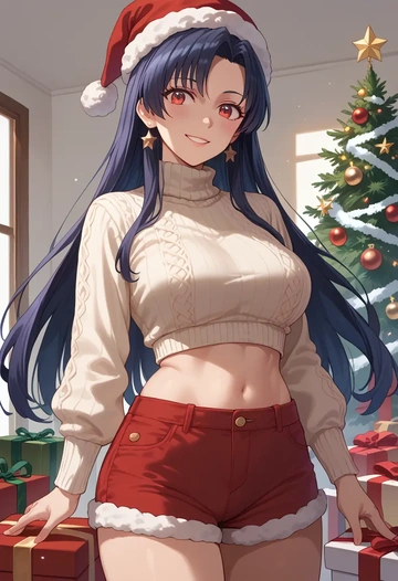 kagerou_project,tateyama_ayano,Christmas,red velvet shorts,turtleneck sweater  - AI generated anime art