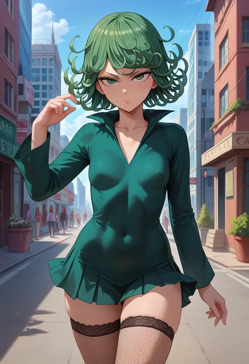 one_punch_man,tatsumaki,mini skirt, stockings  - 