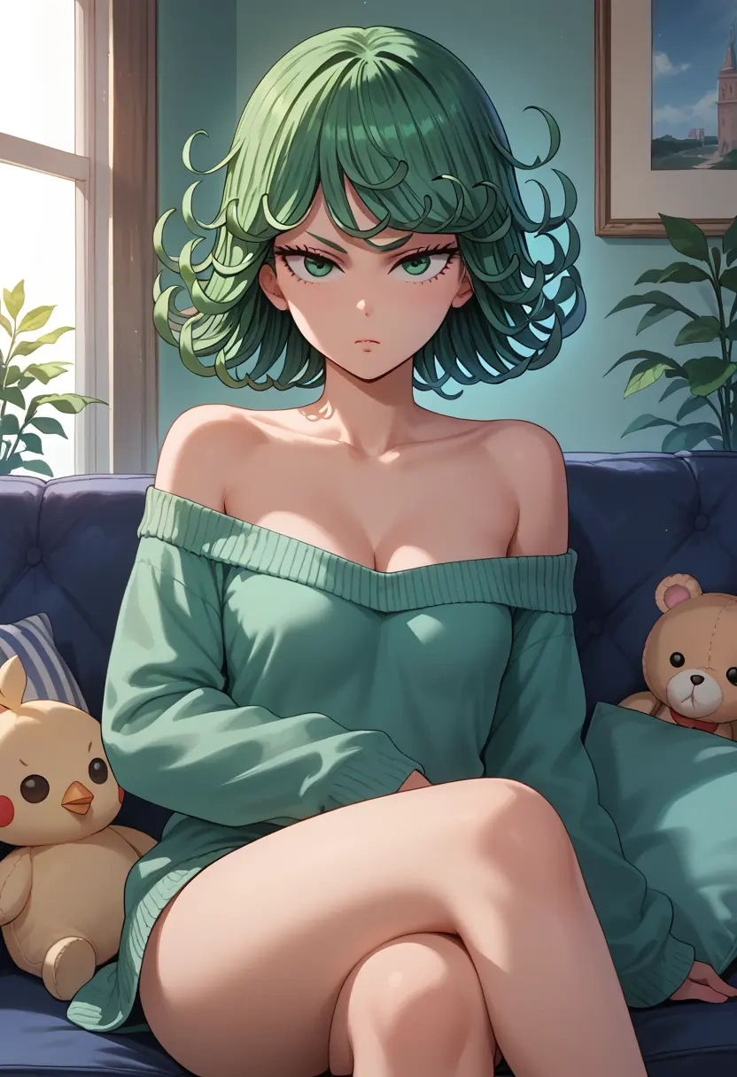 one_punch_man,tatsumaki,off-shoulder,sweater  - 