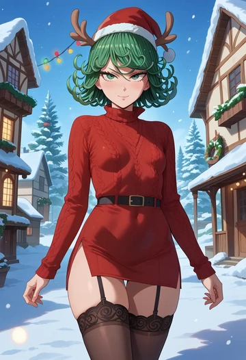 one_punch_man,tatsumaki,sweater,stockings,Thigh garters  - AI generated anime art