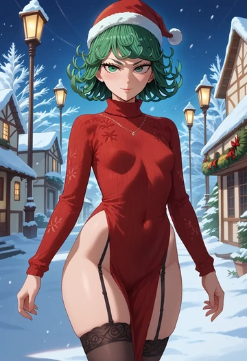 one_punch_man,tatsumaki,sweater,stockings,Thigh garters  - AI generated anime art