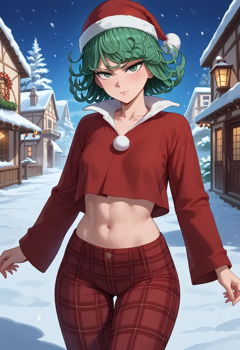 one_punch_man,tatsumaki,Christmas,plaid trousers  - 